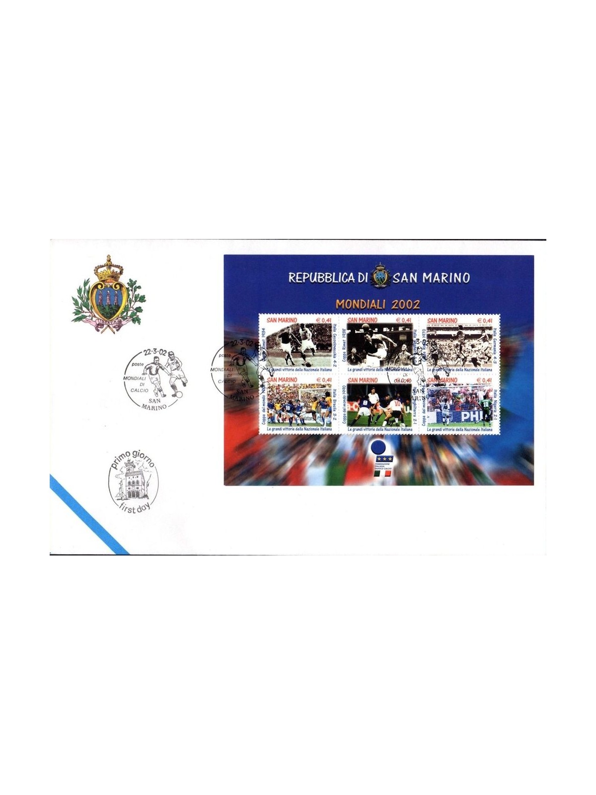 FDC SAN MARINO 2002 Mondiali di calcio BF 1 Busta nv