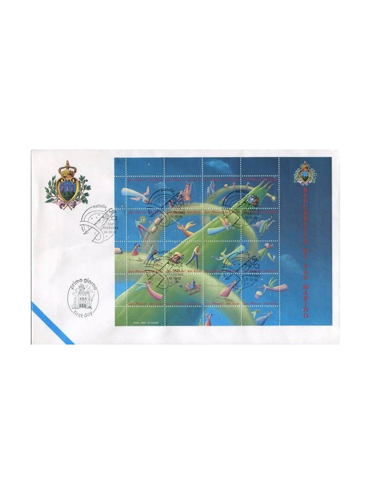 FDC SAN MARINO 2001 Christmas s/s 1 Envelope nv