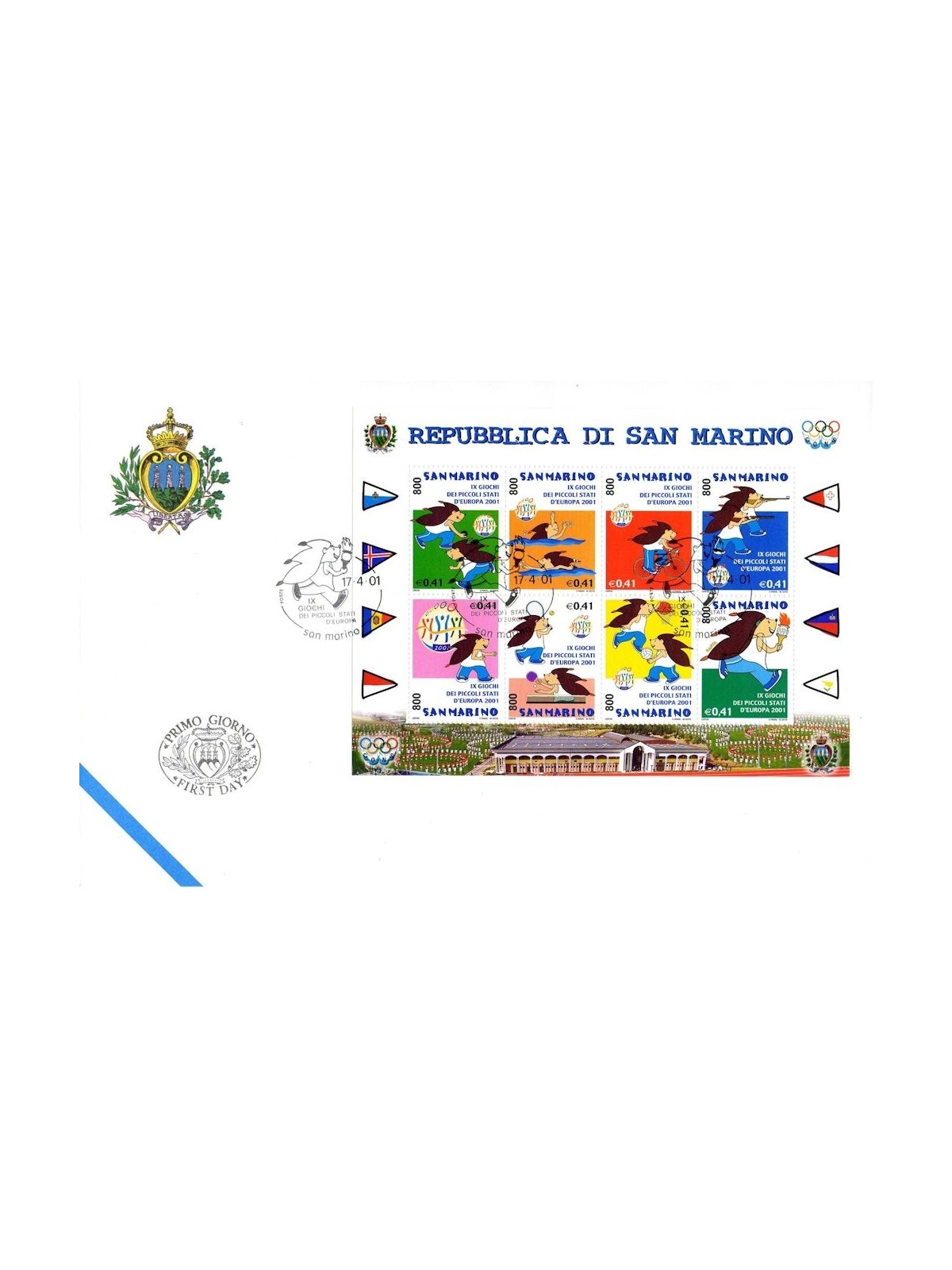 FDC SAN MARINO 2001 Giochi dei Piccoli Stati BF 1 Busta nv