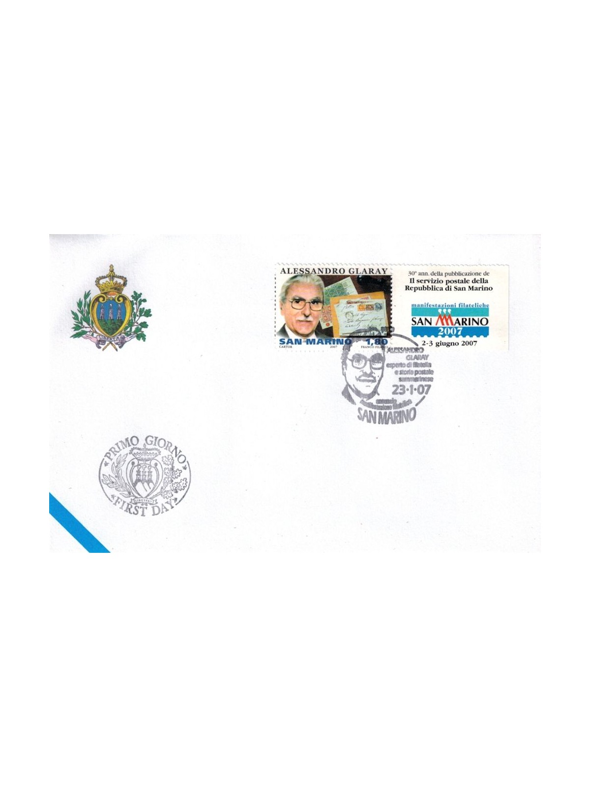 FDC SAN MARINO 2007 Alessandro Glaray 1 Envelope nv