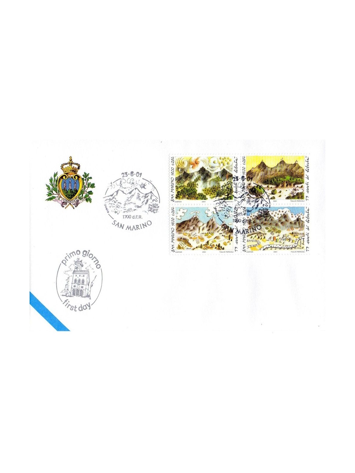 FDC SAN MARINO 2001 Fondazione della Repubblica 1 Busta nv