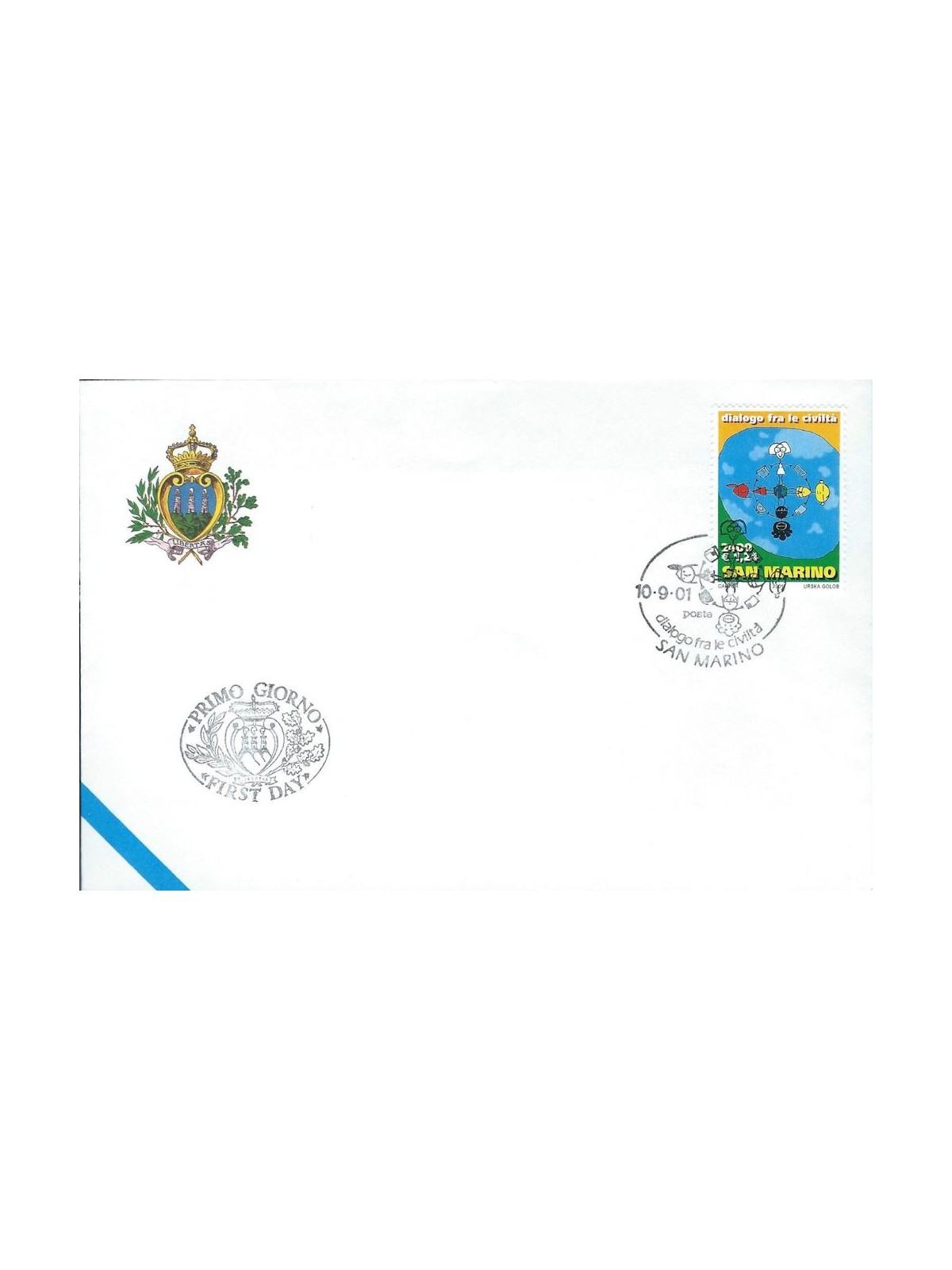 FDC SAN MARINO 2001 Dialogo tra civiltà 1 Busta nv