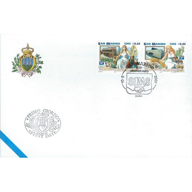 FDC SAN MARINO 2001 Società Unione Mutuo Soccorso 1 Busta nv