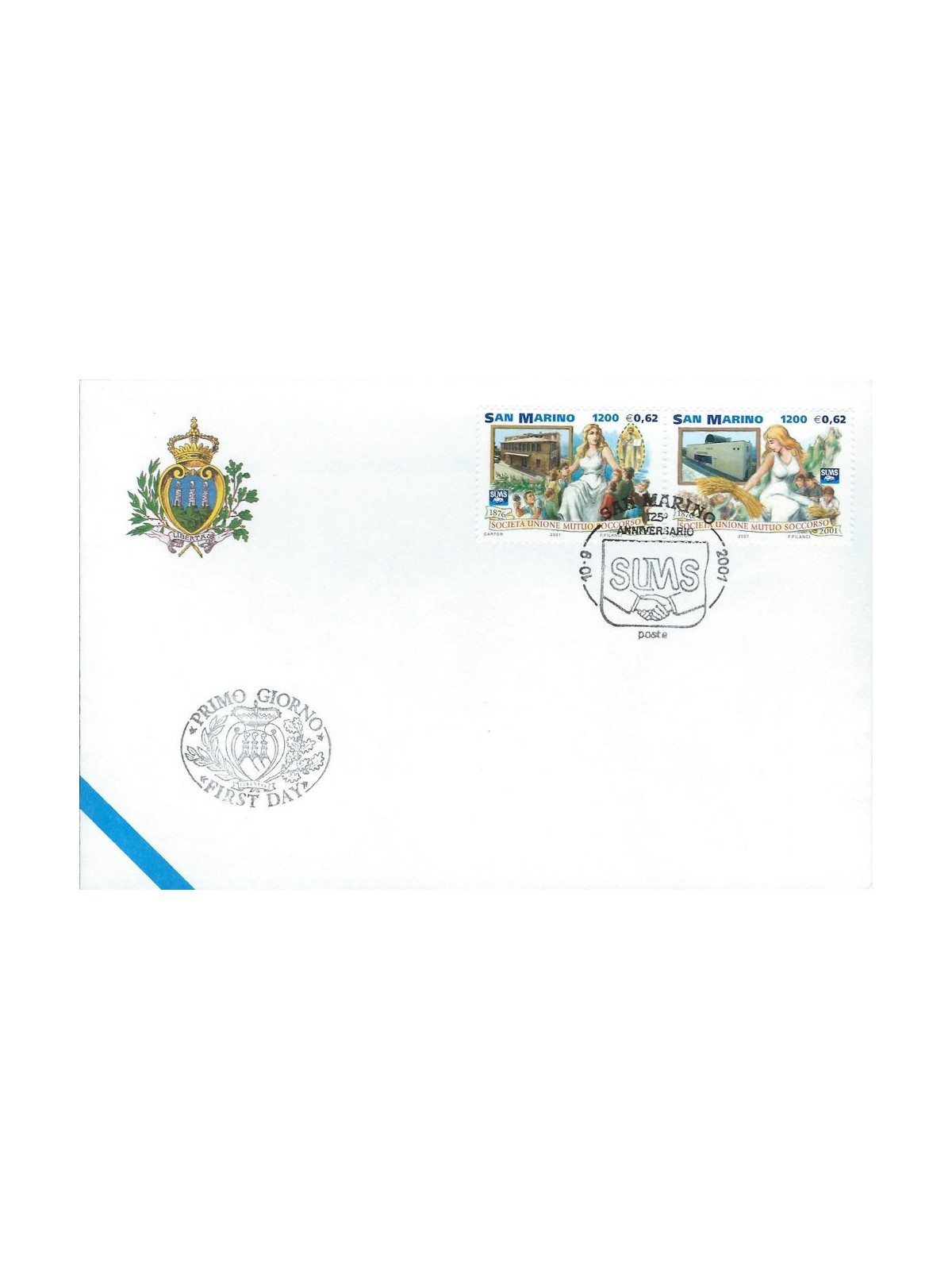 FDC SAN MARINO 2001 Società Unione Mutuo Soccorso 1 Busta nv