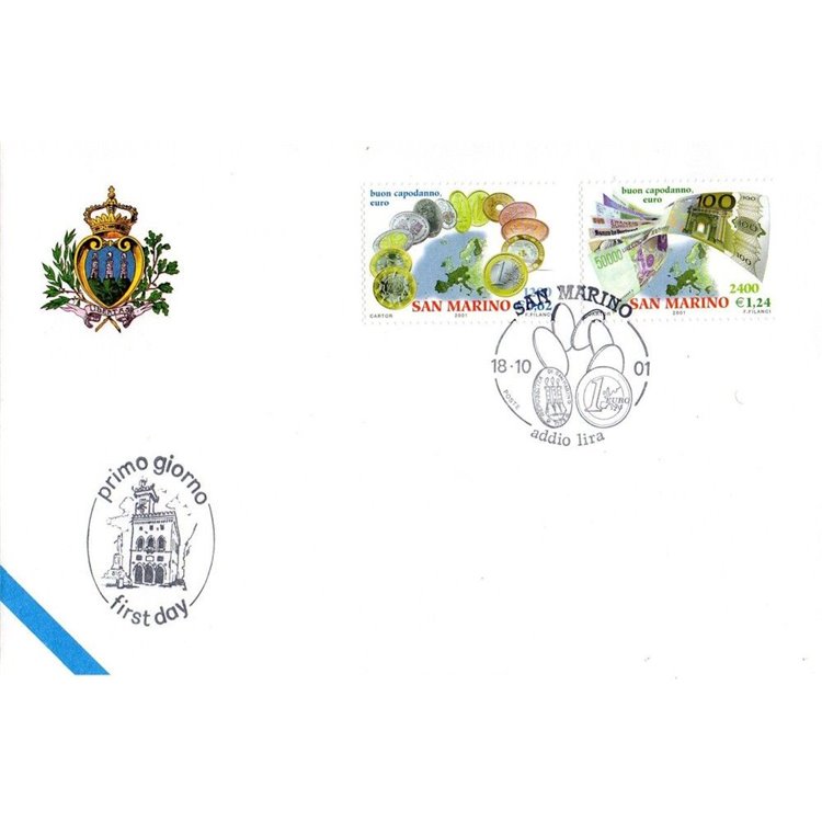 FDC SAN MARINO 2001 Benvenuto Euro 1 Busta nv