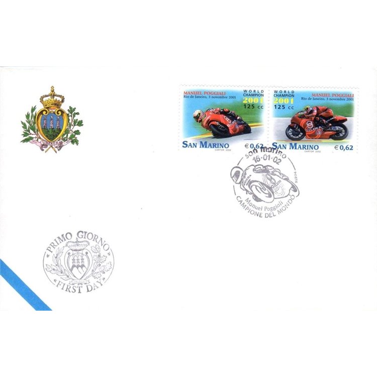 FDC SAN MARINO 2002 Manuel Poggiali 1 Busta nv
