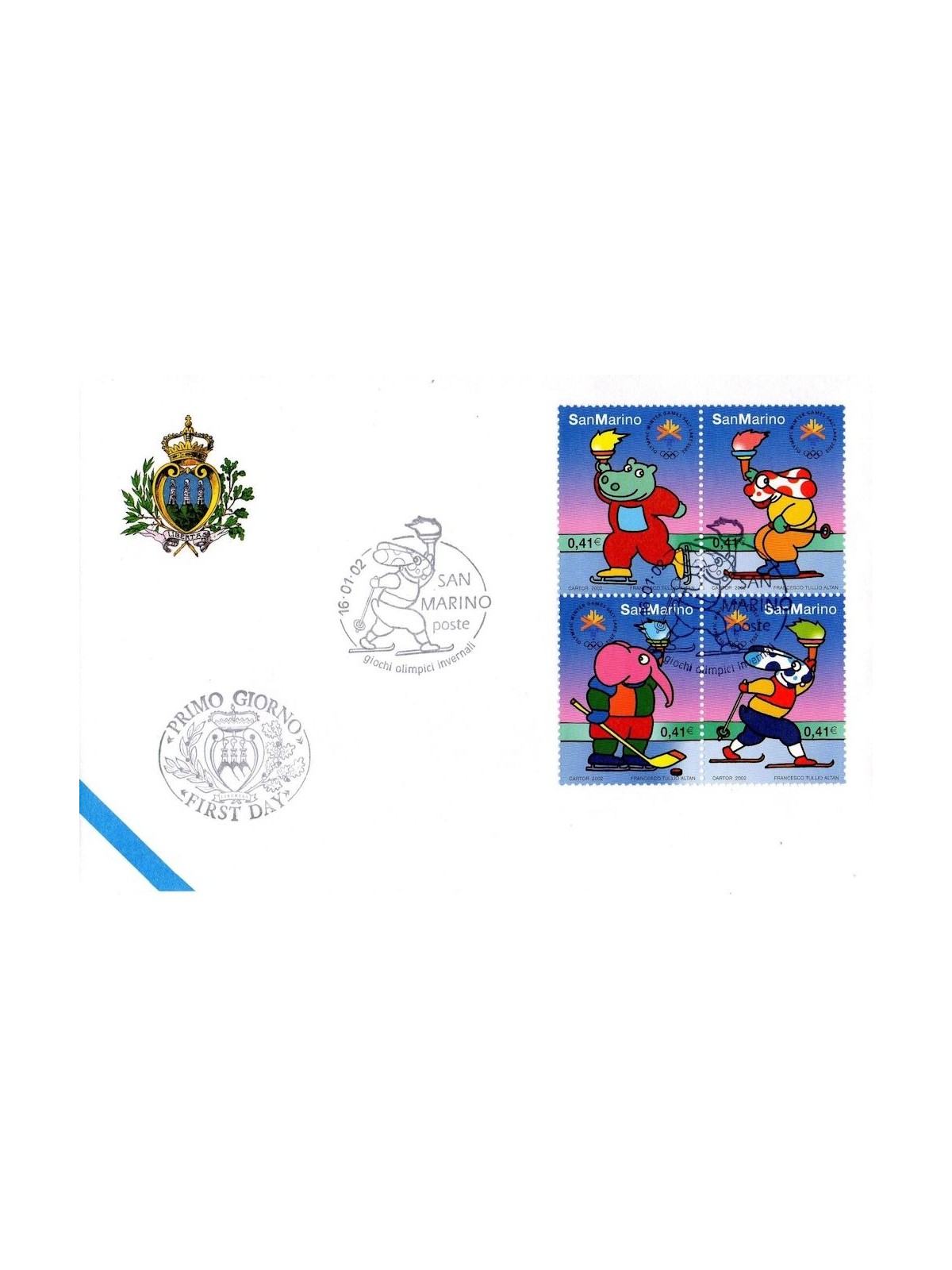 FDC SAN MARINO 2002 Salt Lake City Winter Olympics 1 Envelope nv