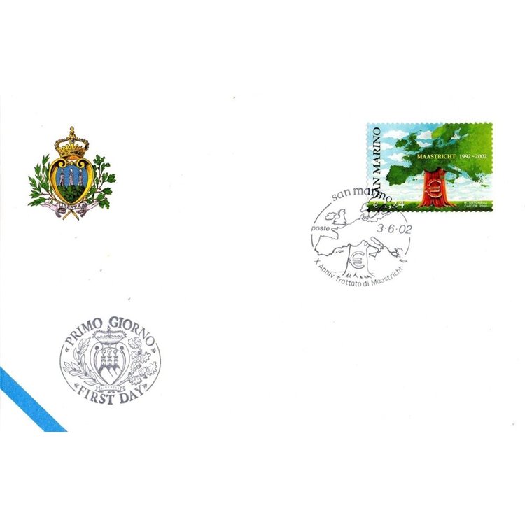 FDC SAN MARINO 2002 Maastricht Treaty 1 Envelope nv