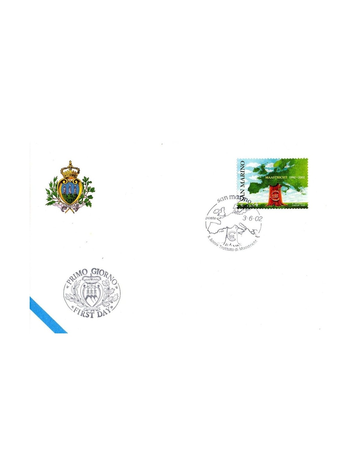 FDC SAN MARINO 2002 Trattato di Maastricht 1 Busta nv
