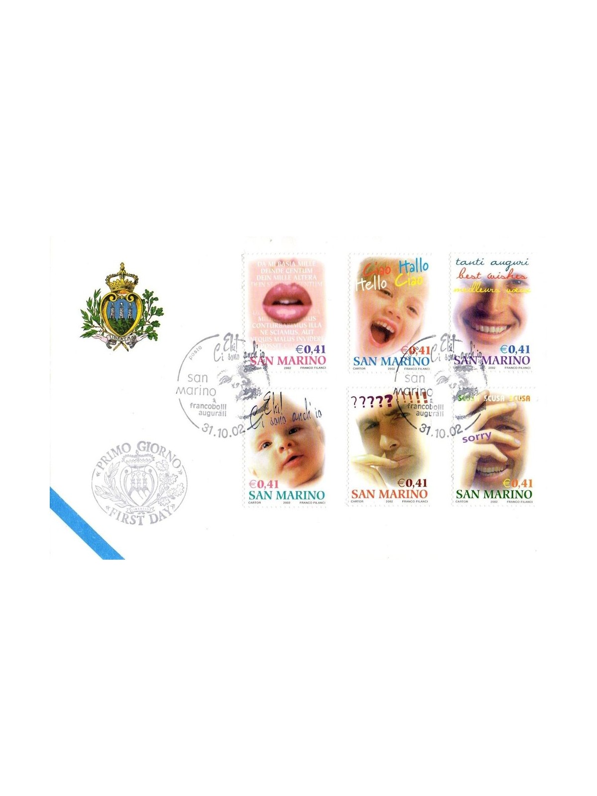 FDC SAN MARINO 2002 Greeting stamps 1 envelope nv