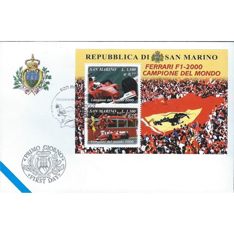 FDC SAN MARINO 2001 Ferrari Campione del Mondo BF 1 Busta nv