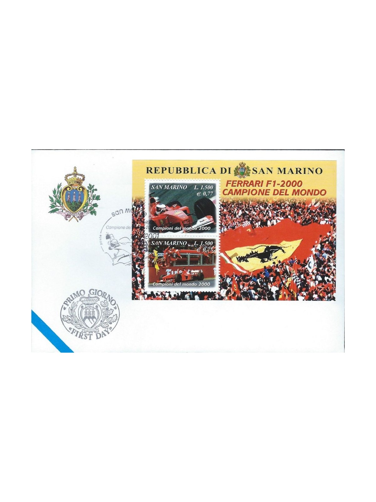 FDC SAN MARINO 2001 Ferrari World Champion s/s 1 Envelope nv