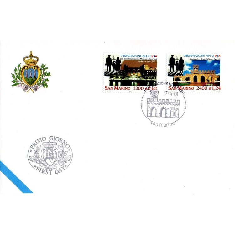 FDC SAN MARINO 2001 Emigrazione negli Usa 1 Busta nv
