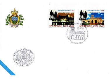 FDC SAN MARINO 2001 Emigrazione negli Usa 1 Busta nv