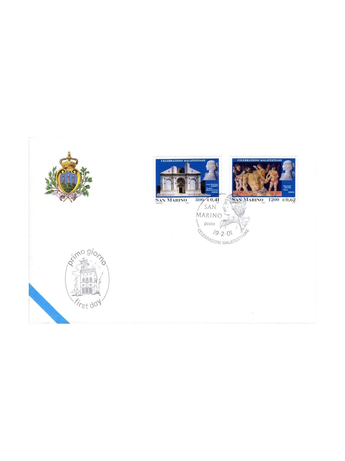FDC SAN MARINO 2001 Celebrazioni Malatestiane 1 Busta nv