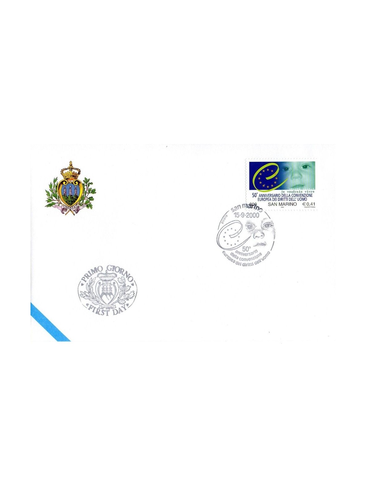 FDC SAN MARINO 2000 Human Rights 1 Envelope nv
