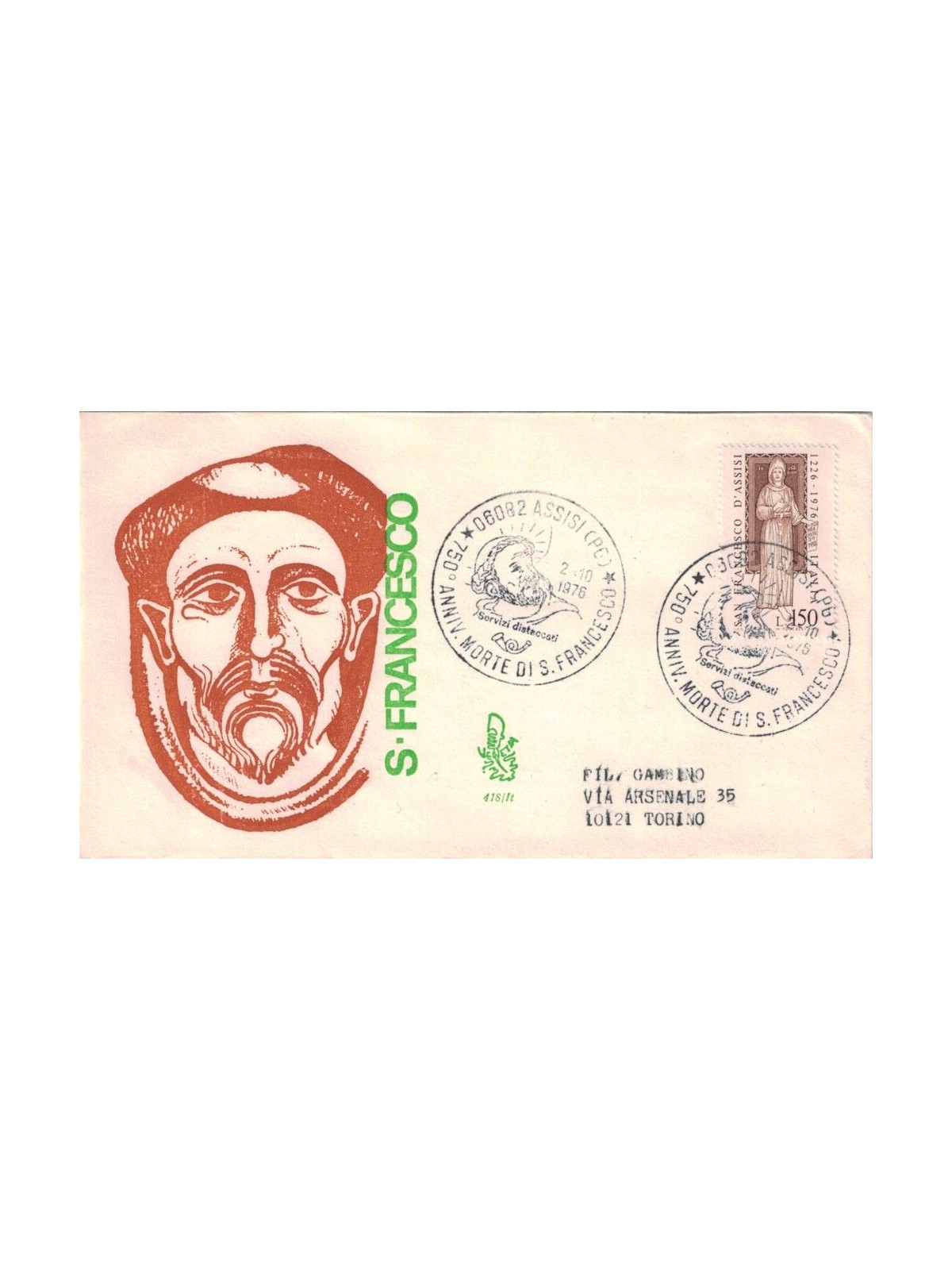 ITALY 1976 FDC (Venice) Saint Francis