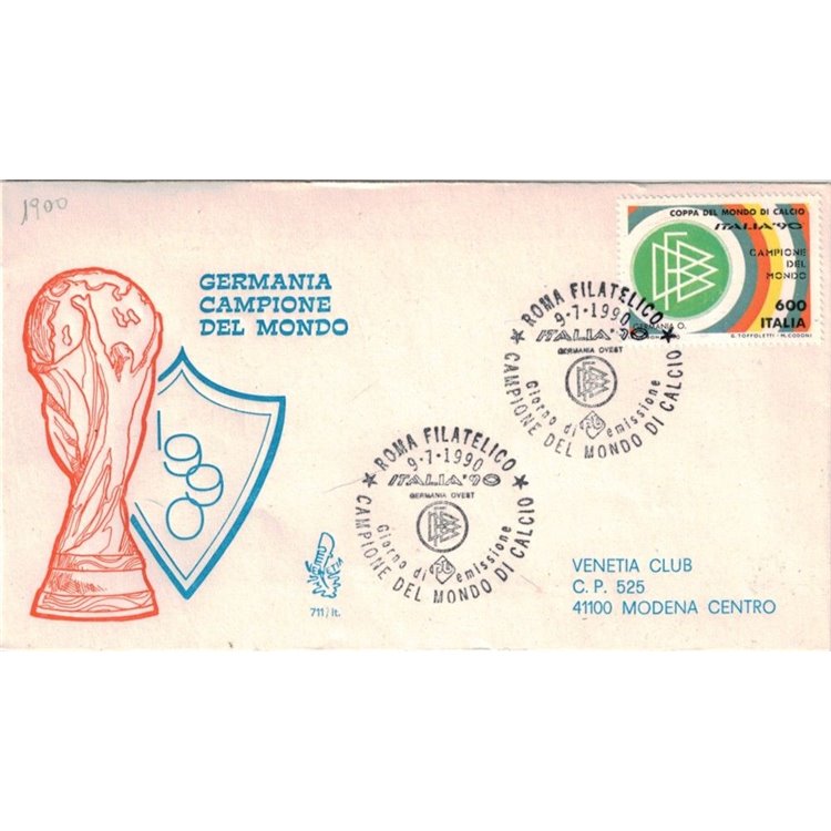 ITALY 1990 FDC (Venice) Germany champion