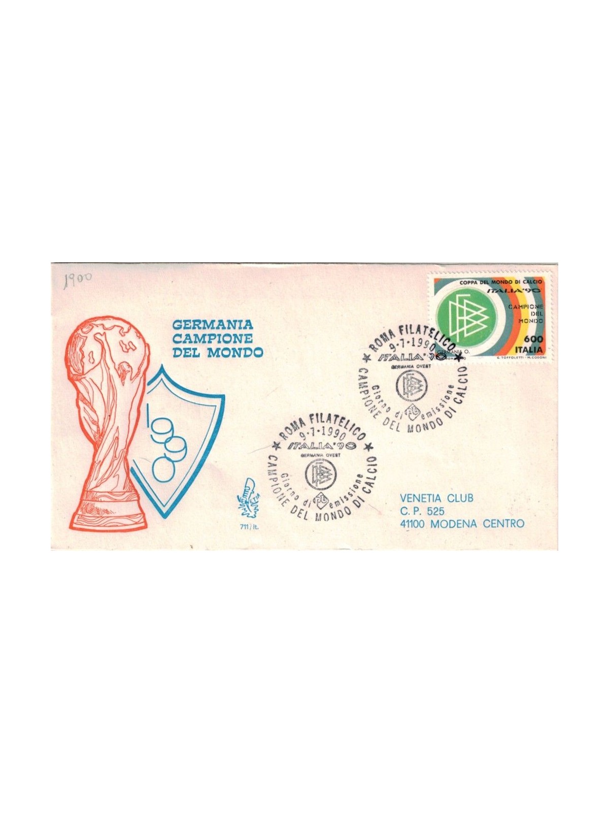 ITALY 1990 FDC (Venice) Germany champion