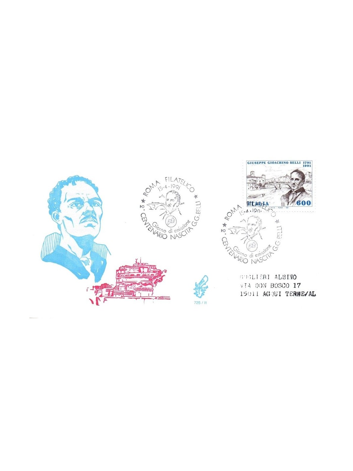 ITALIA 1991 FDC (Venetia) Gioacchino Belli