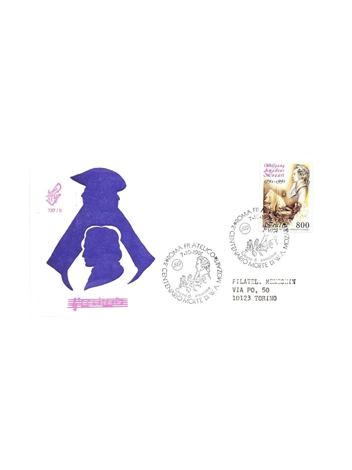 ITALIA 1991 FDC (Venetia) Wolfgang Amadeus Mozart
