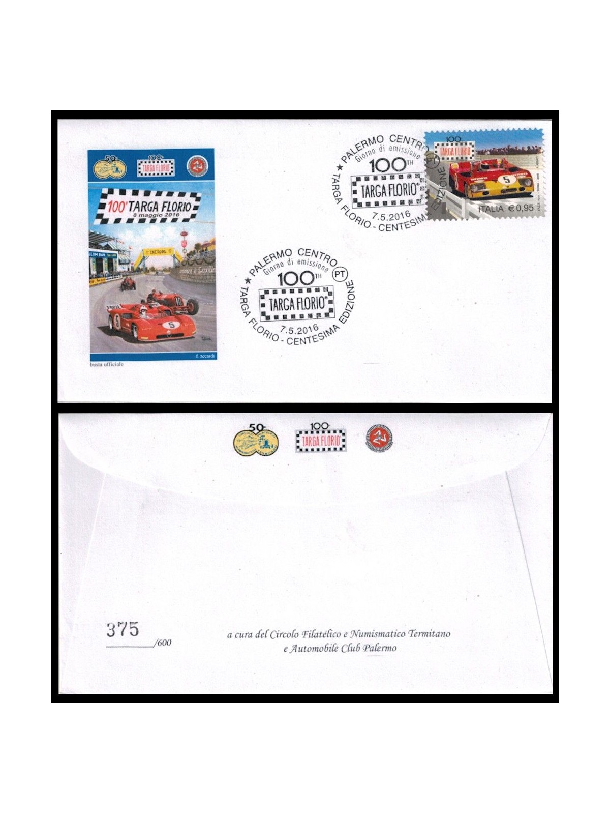 ITALIA 2016 Busta Ufficiale 100ª Targa Florio