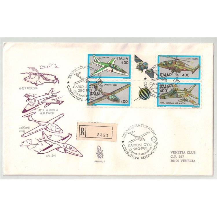 ITALY 1983 FDC (Venice) Aircraft Block