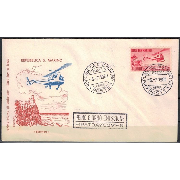 FDC SAN MARINO 1961 Elicottero 1 Busta Filagrano