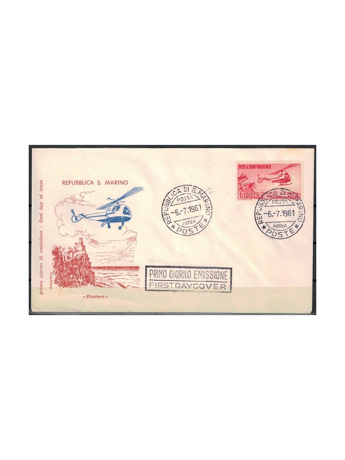 FDC SAN MARINO 1961 Helicopter 1 Filagrano Cover