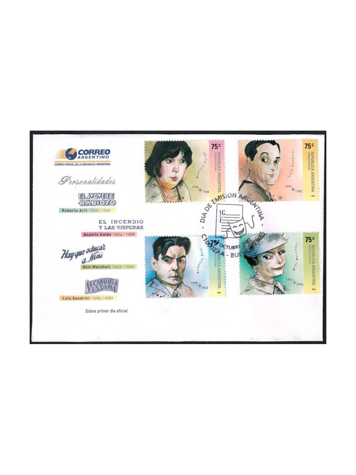 FDC ARGENTINA 2002 Personaggi celebri