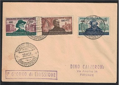 FDC TRIESTE A 1951 Giuseppe Verdi