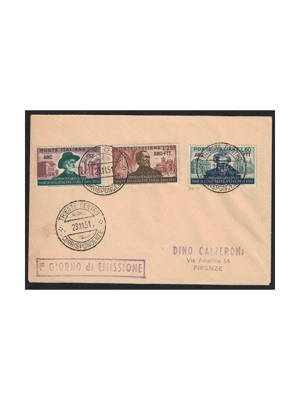 FDC TRIESTE A 1951 Giuseppe Verdi