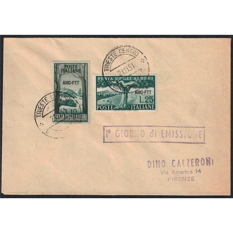 FDC TRIESTE A 1951 Festival of Trees