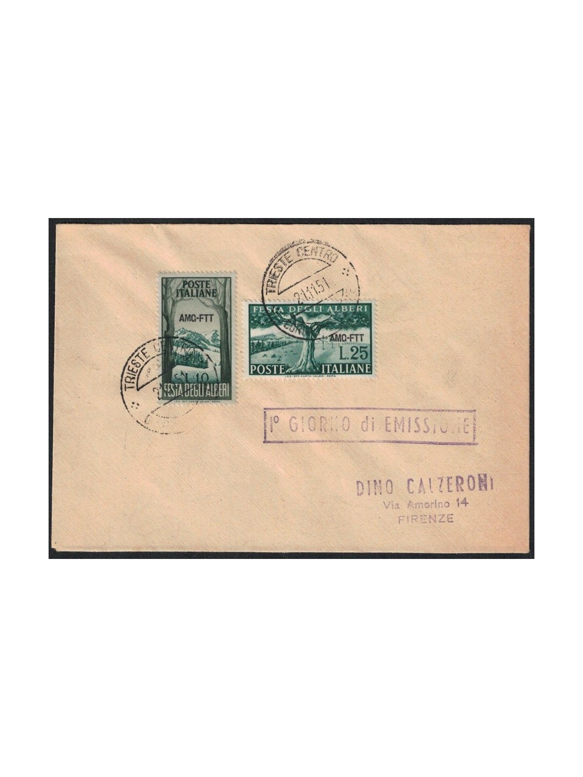 FDC TRIESTE A 1951 Festival of Trees