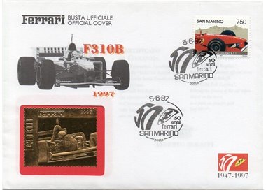 FDC SAN MARINO 1997 50th Anniversary Ferrari (gold foil stamp)