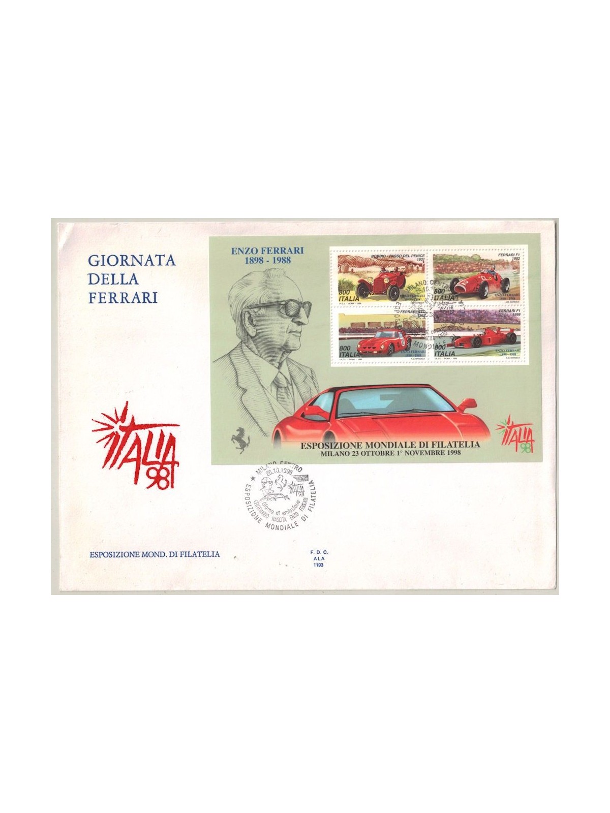ITALIA 1998 FDC (Ala) Giornata della Ferrari BF