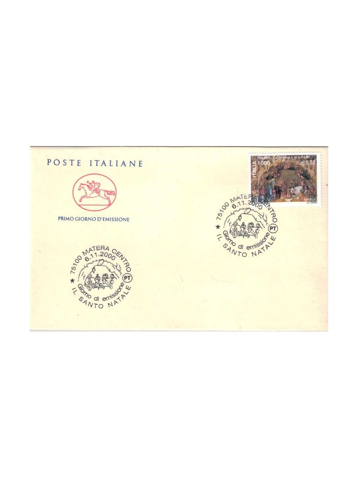 FDC ITALY 2000 Religious Christmas 1 Envelope Cavallino
