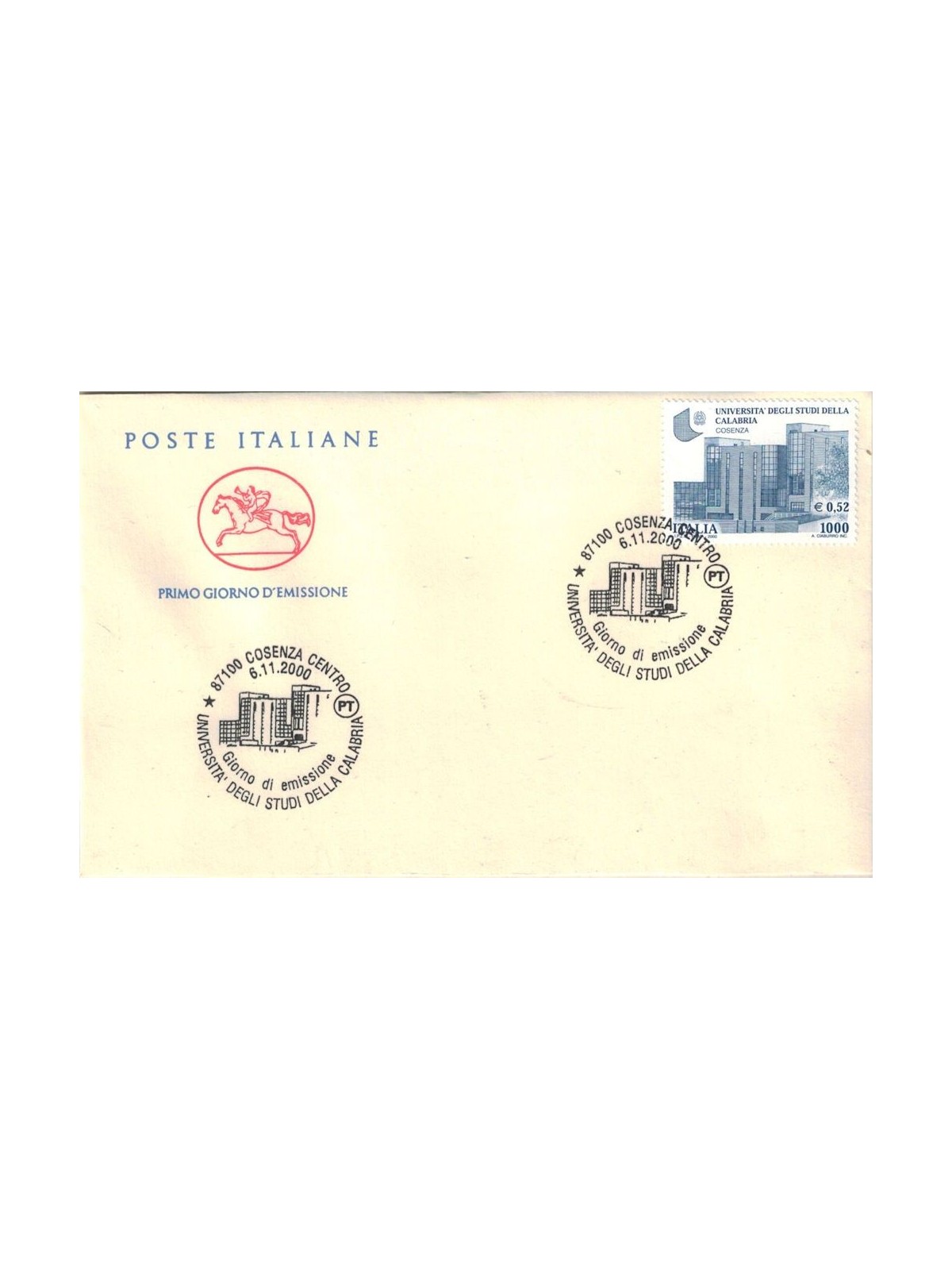 FDC ITALIA 2000 University of Cosenza 1 Cavallino Envelope