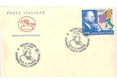 FDC ITALIA 2000 Gaetano Martino 1 Busta Cavallino