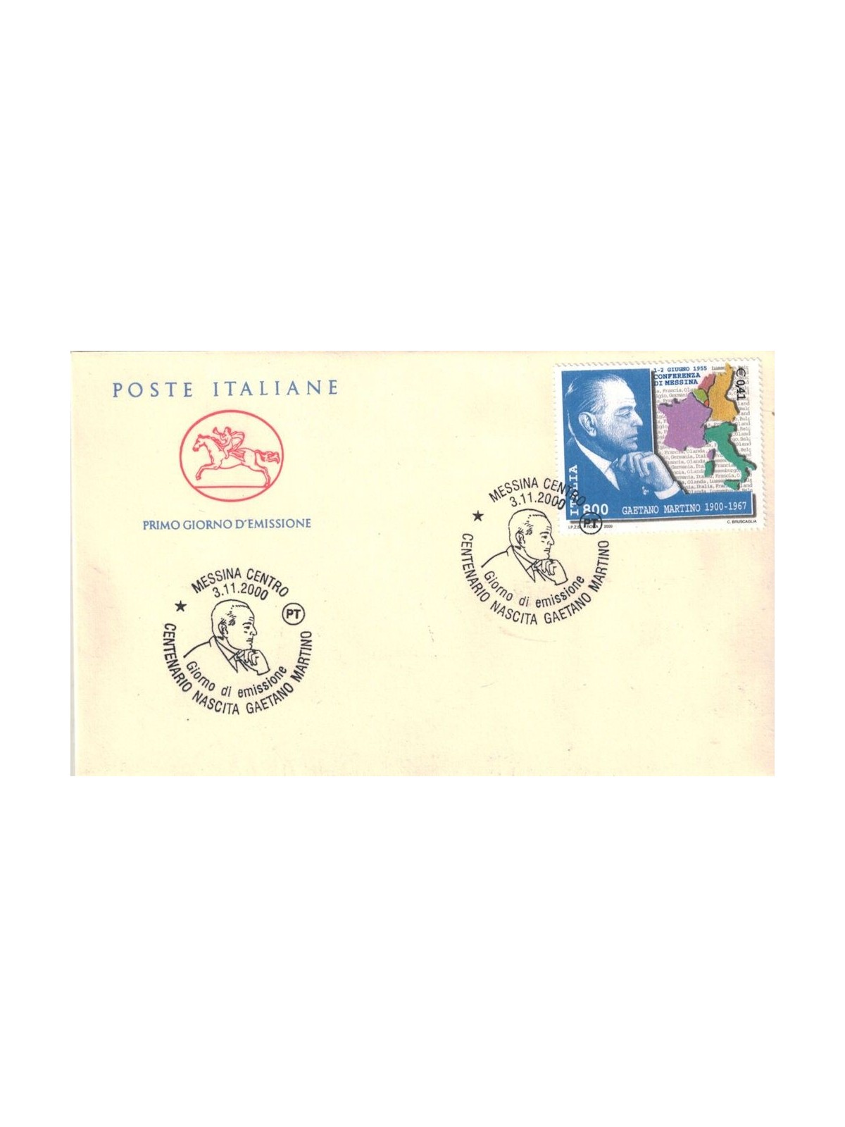 FDC ITALY 2000 Gaetano Martino 1 Cavallino Envelope