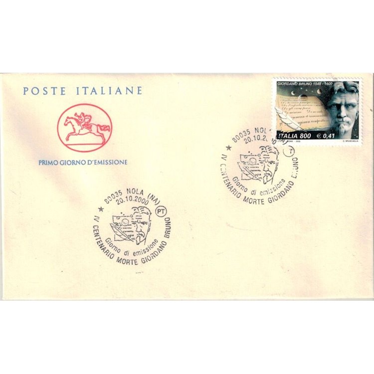 FDC ITALIA 2000 Giordano Bruno 1 Busta Cavallino (Nola)