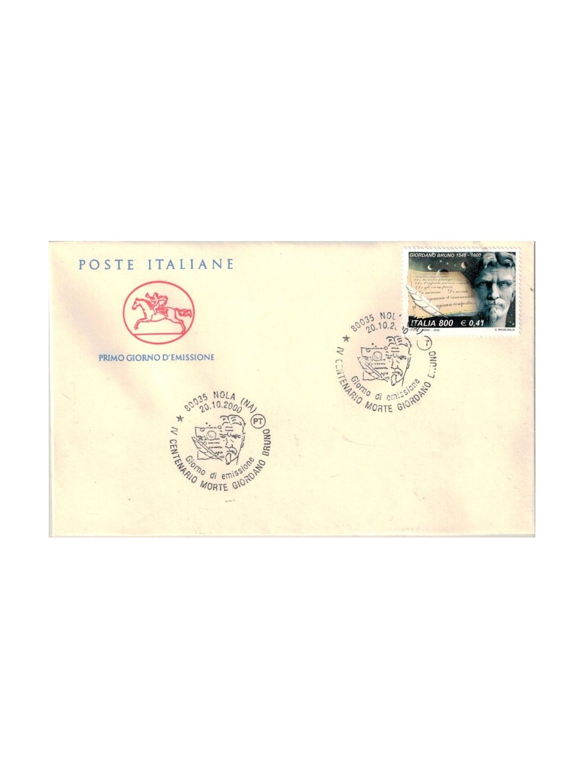 FDC ITALIA 2000 Giordano Bruno 1 Busta Cavallino (Nola)