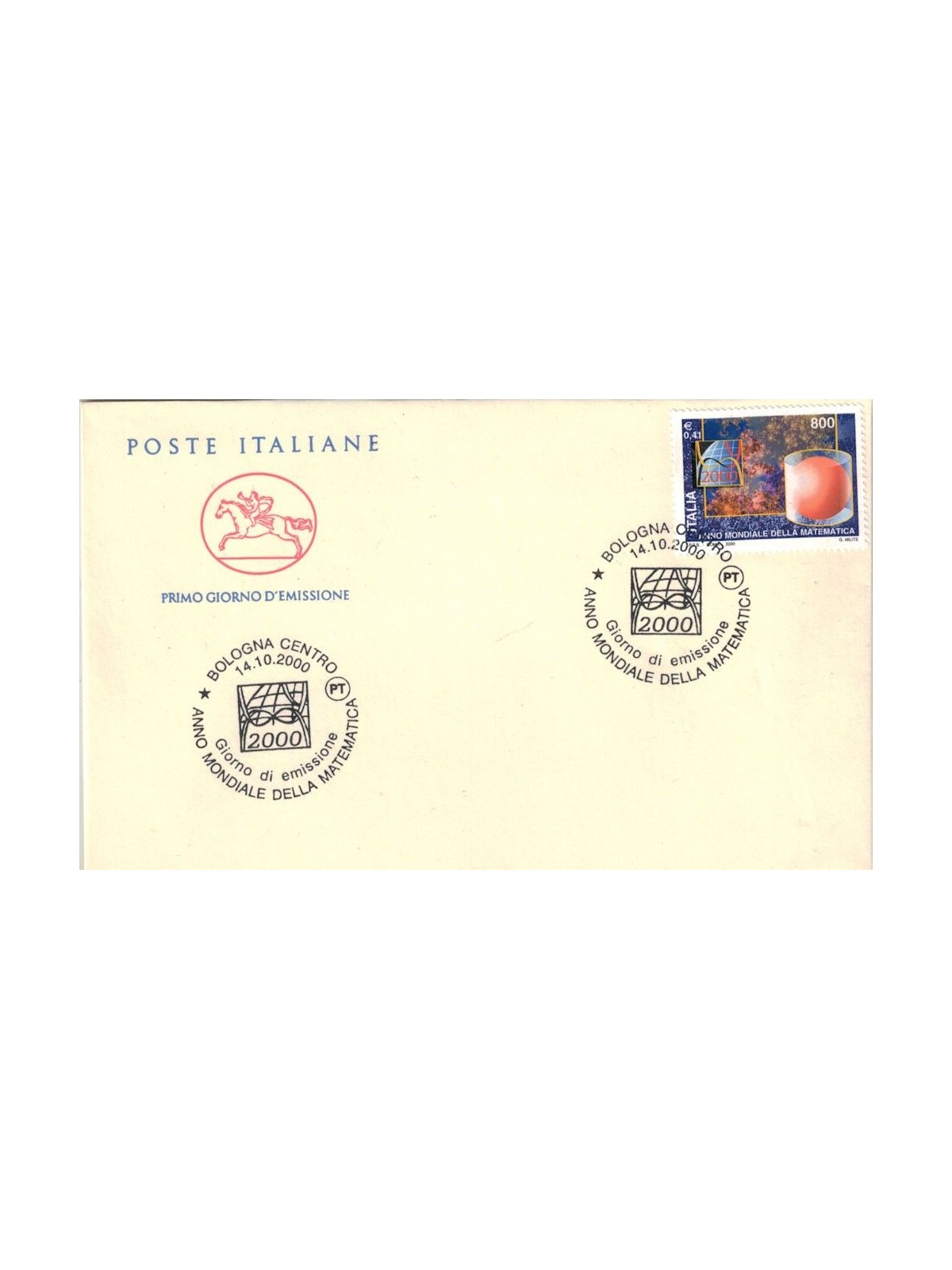 FDC ITALIA 2000 Anno della matematica 1 Busta Cavallino
