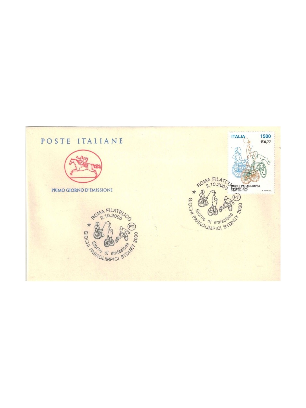 FDC ITALIA 2000 Paraolimpiadi 1 Busta Cavallino