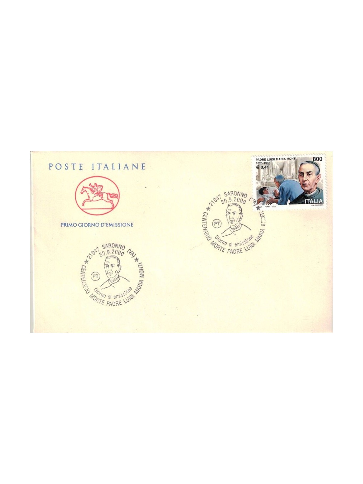 FDC ITALIA 2000 Padre Luigi Maria Monti 1 Busta Cavallino
