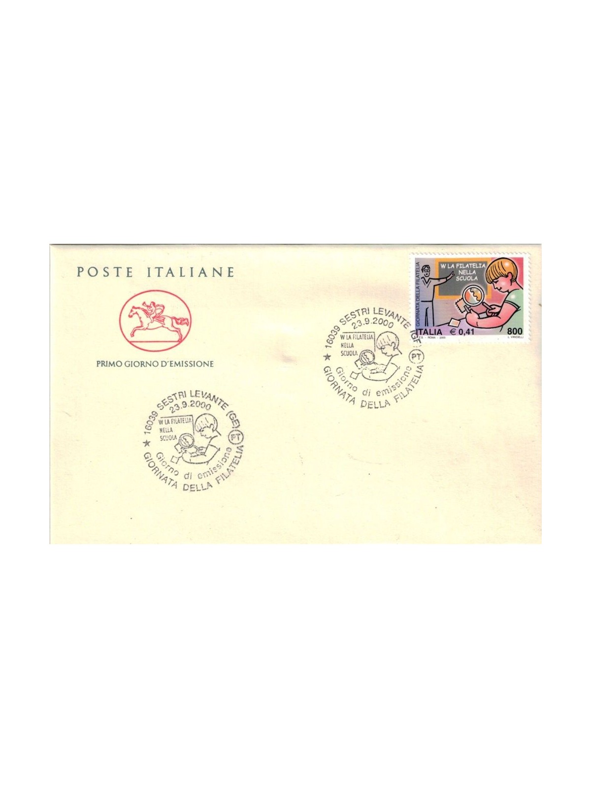 FDC ITALIA 2000 Giornata della filatelia 1 Busta Cavallino (Sestri Levante)