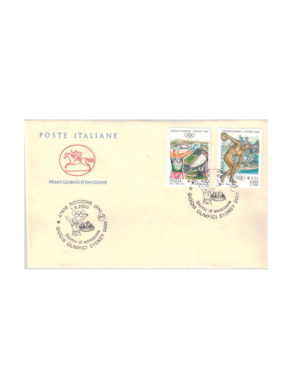 FDC ITALY 2000 Olympic Games 1 Envelope Cavallino (Riccione)