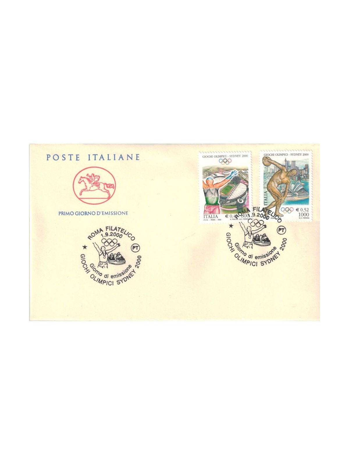 FDC ITALIA 2000 Giochi olimpici 1 Busta Cavallino (Roma)