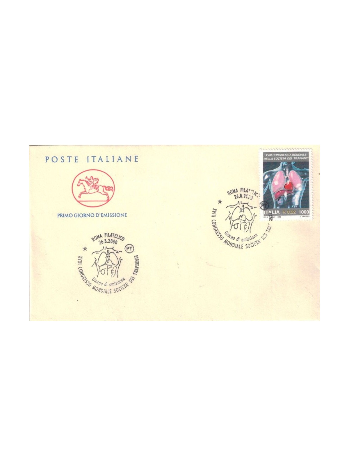 FDC ITALIA 2000 Transplant Society 1 Cavallino Envelope