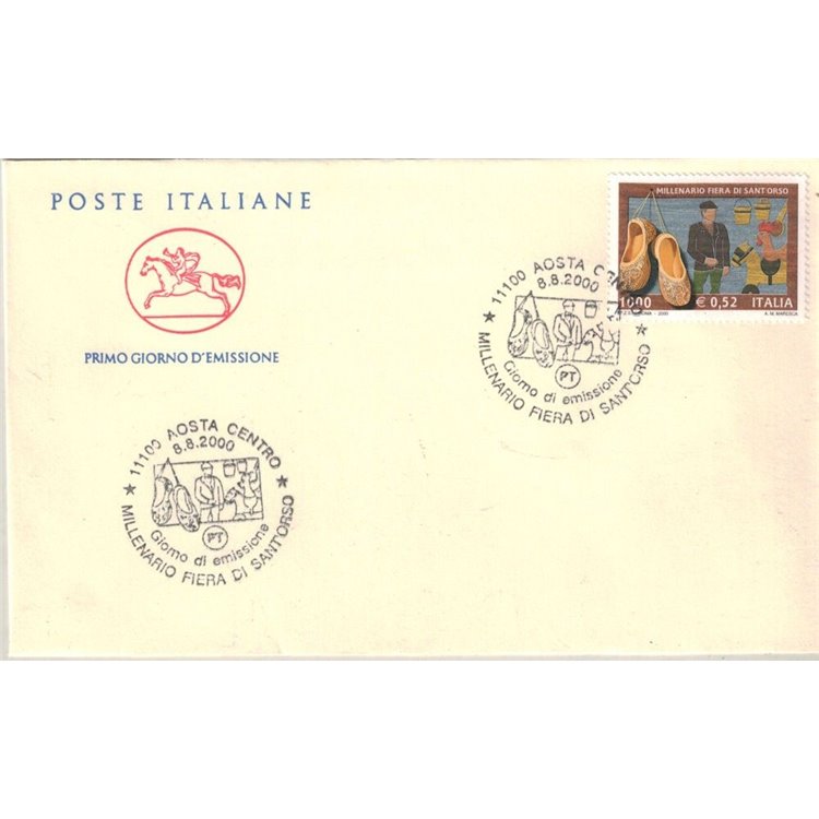 FDC ITALIA 2000 Fiera di sant'Orso 1 Busta Cavallino
